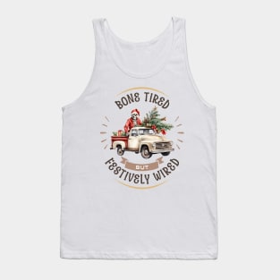 Funny Christmas Skeleton Wearing Santa Hat, Pickup Truck with Tree Tank Top